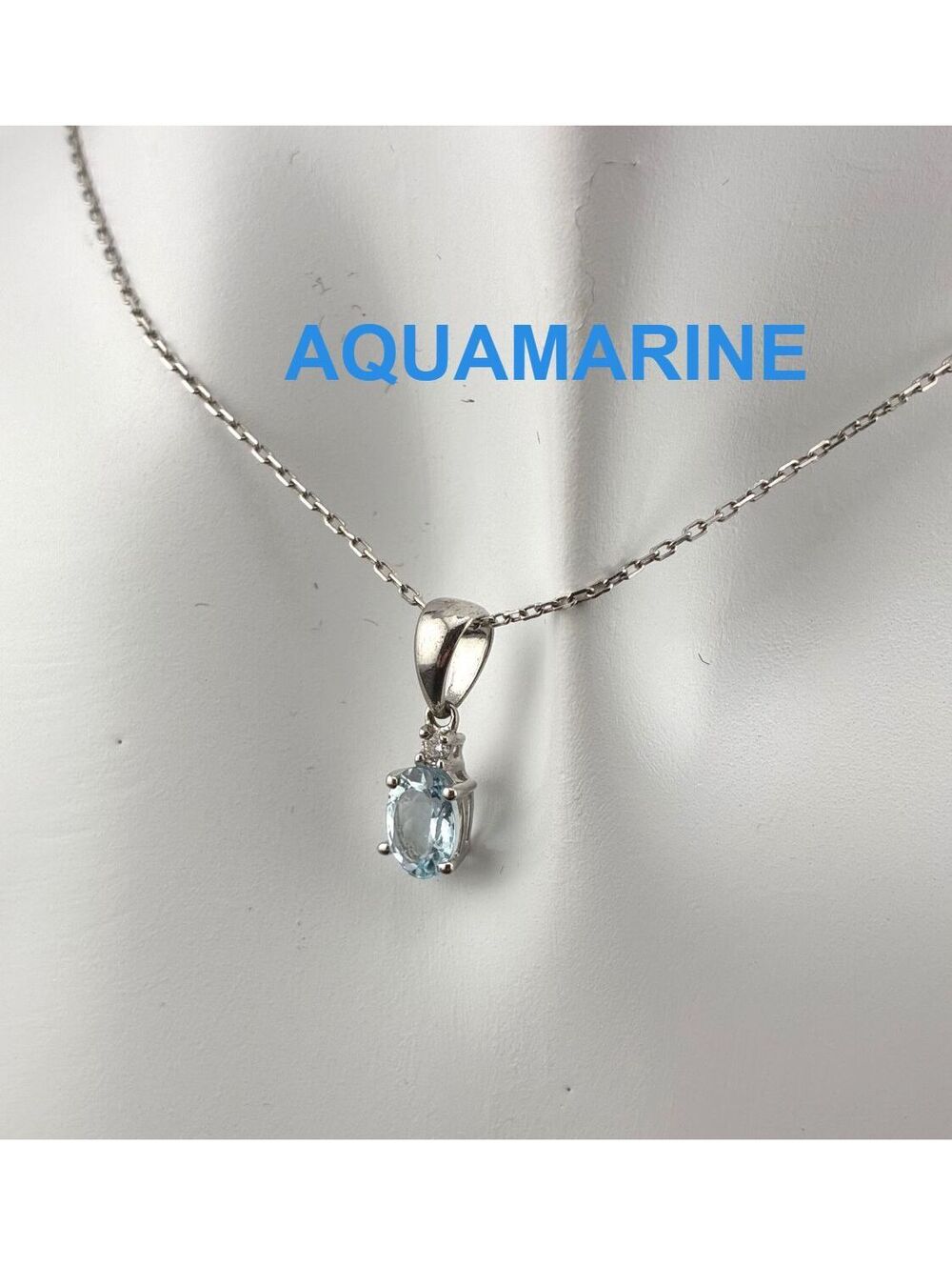 Dainty Aquamarine Oval Faceted Light Blue Stone Set in 925 Sterling Silver 18"